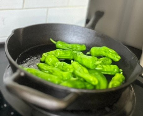IMG_3942 shishito peppers grilling in a pan