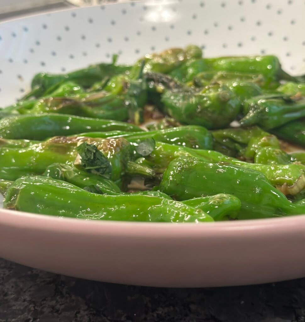 Grilled shishito peppers