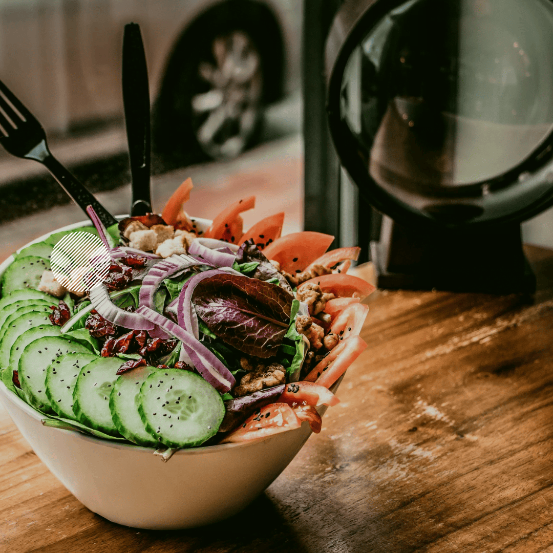 bowl with salad of mixed vegetables
