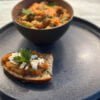 a bowl of food on a plate Roasted eggplant spread