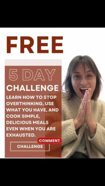 RESET THE WAY DINNER FEELS IN YOUR HOME.
Learn how to stop overthinking dinner, use what you already have, and cook simple, delicious meals even when you are exhausted.
Register for the FREE 5 DAYS CHALLENGE
WHAT HAPPENS DURING THE 5 DAYS?
Each day you’ll receive one short video - one small but mighty idea each day.
Each video is short, practical, and designed for real life.
Comment “CHALLENGE” for details
#easycooking #kitchentips #kitchenhacks