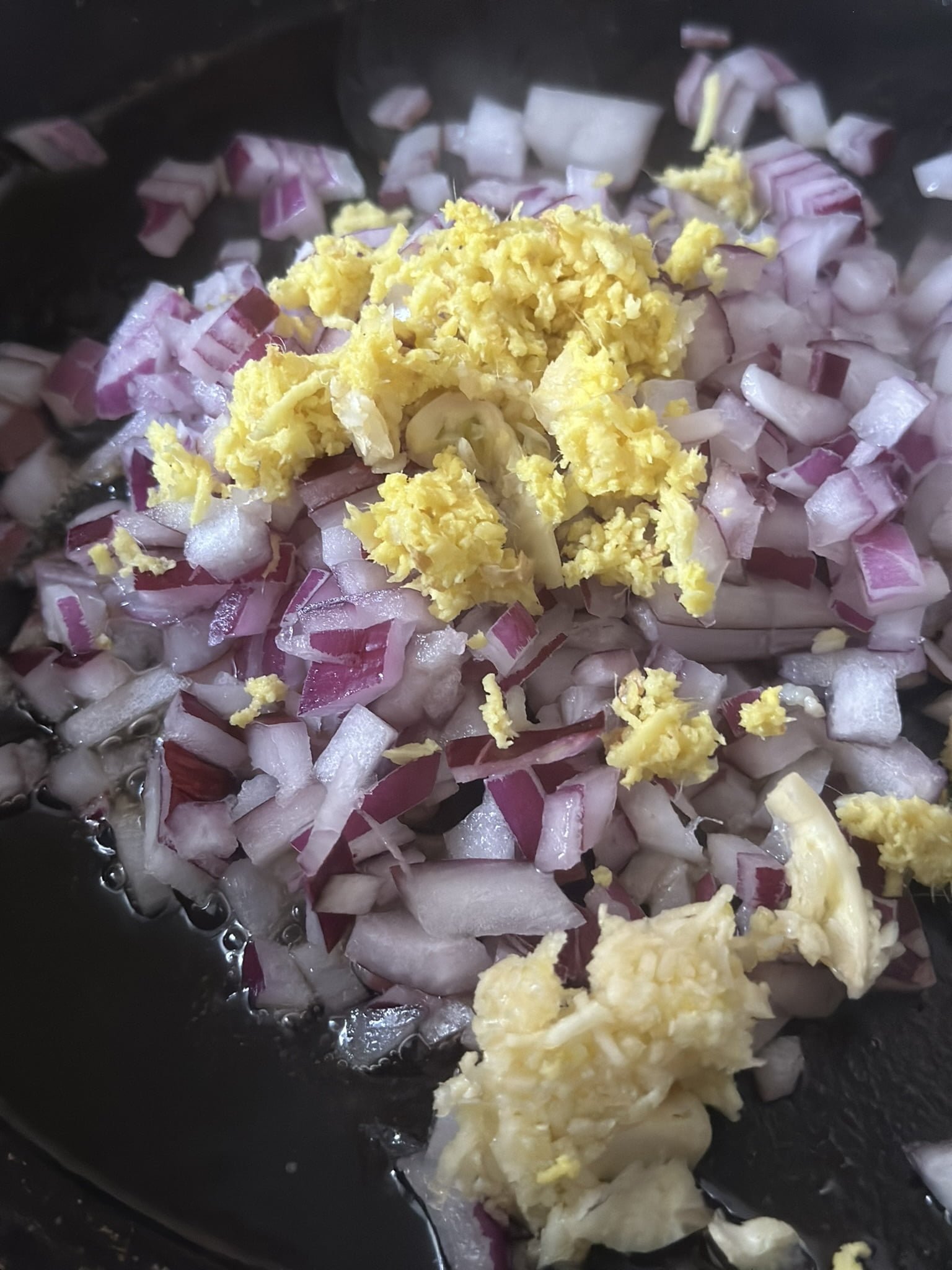 Easy Mango Curry Chicken chopped vegetables in a pan