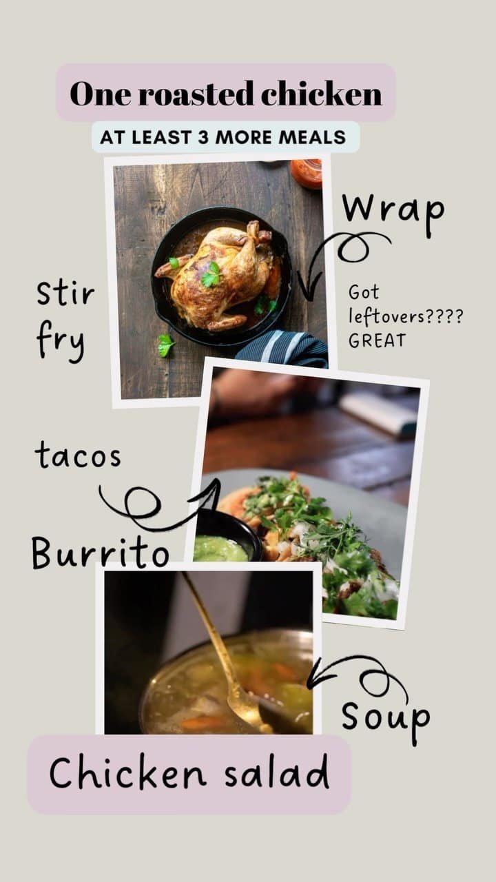 Any dinner leftovers????

One rotisserie chicken 👇

Three dinners. No cap 🙌

→ Tacos, chicken soup, wrap, burrito…or creamy chicken salad are just few options you have!

 Want the whole system? Comment “NOW” below 🤩

#easycooking #leftovers #kitchentips #cookingtipsandtricks