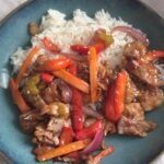 sticky pork on a rice