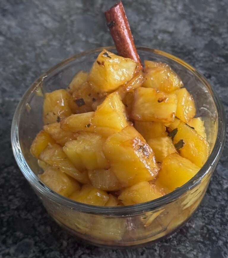 a bowl of pineapple chunks