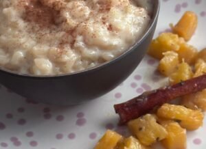 caramelized pineapple on rice pudding