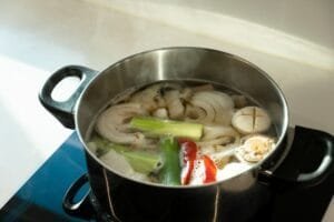 pot with vegetable broth