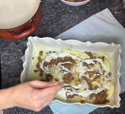 Classic Potato Moussaka Recipe layering for moussaka