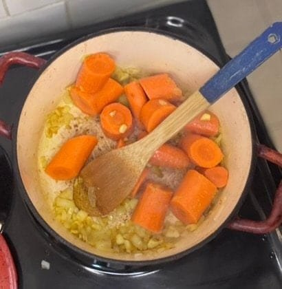 Healthy Carrot Soup with Ginger and Turmeric saute carrots