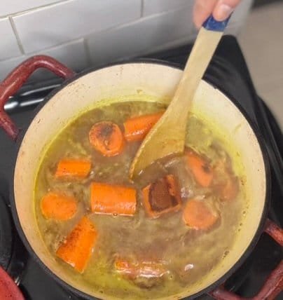 Healthy Carrot Soup with Ginger and Turmeric cook in broth all th eveggies