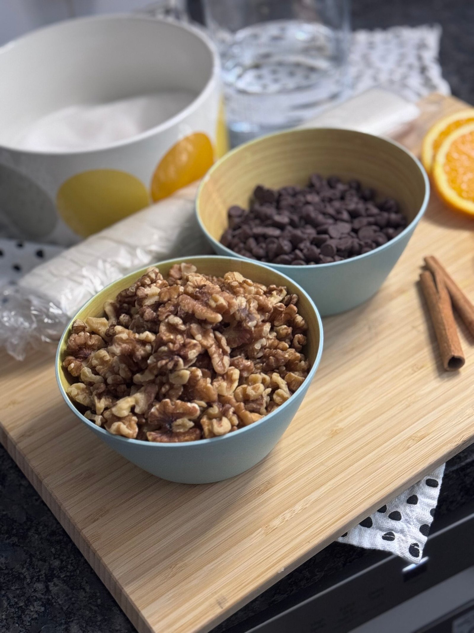 IMG_7983 ingredients for chocolate baklava, chopped walnuts and chocolate