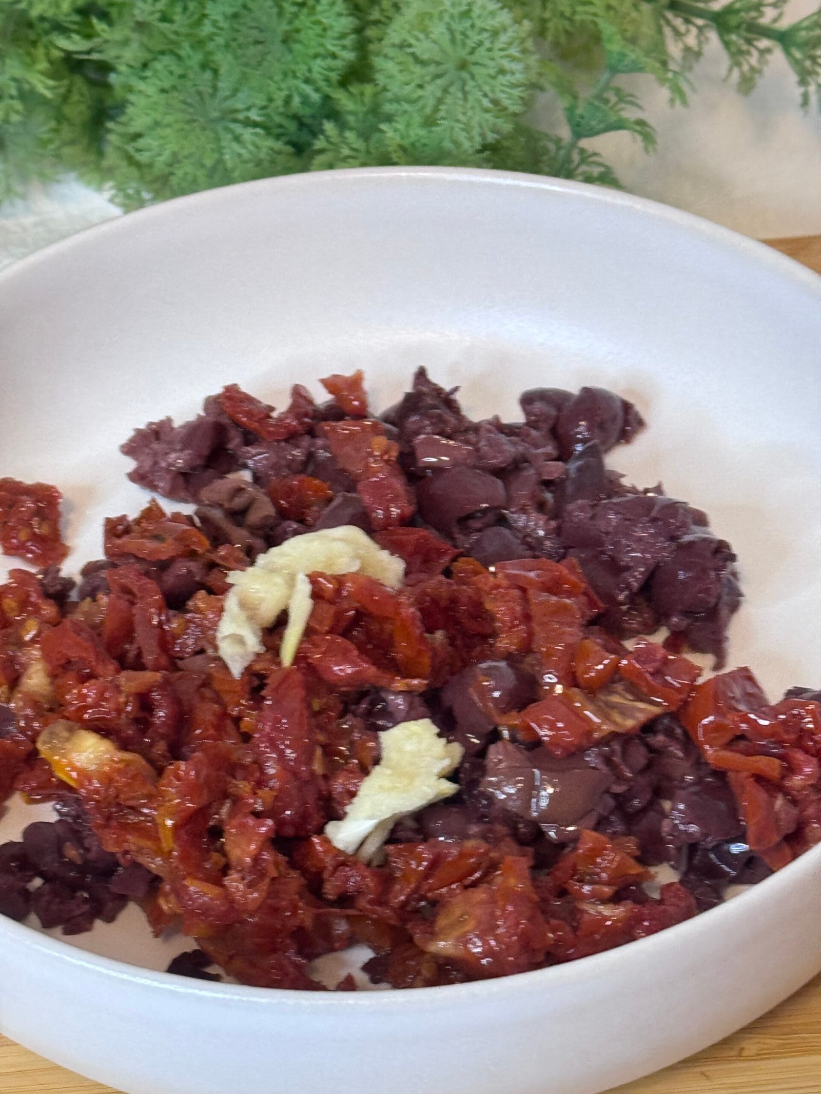 IMG_9555 chopped olives, sun dried tomatoes and garlic