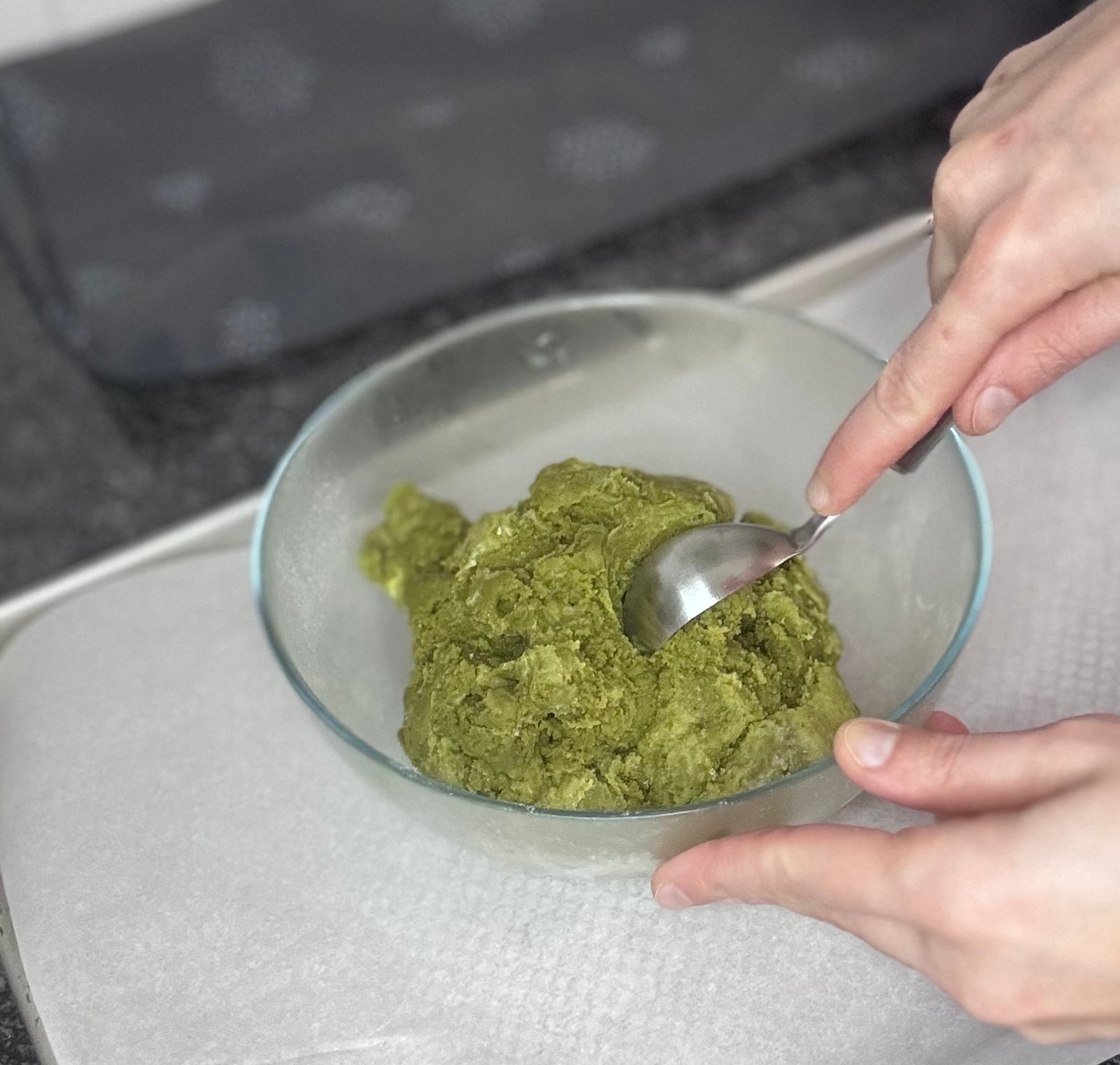 Healthy Matcha Cookies scoop dough