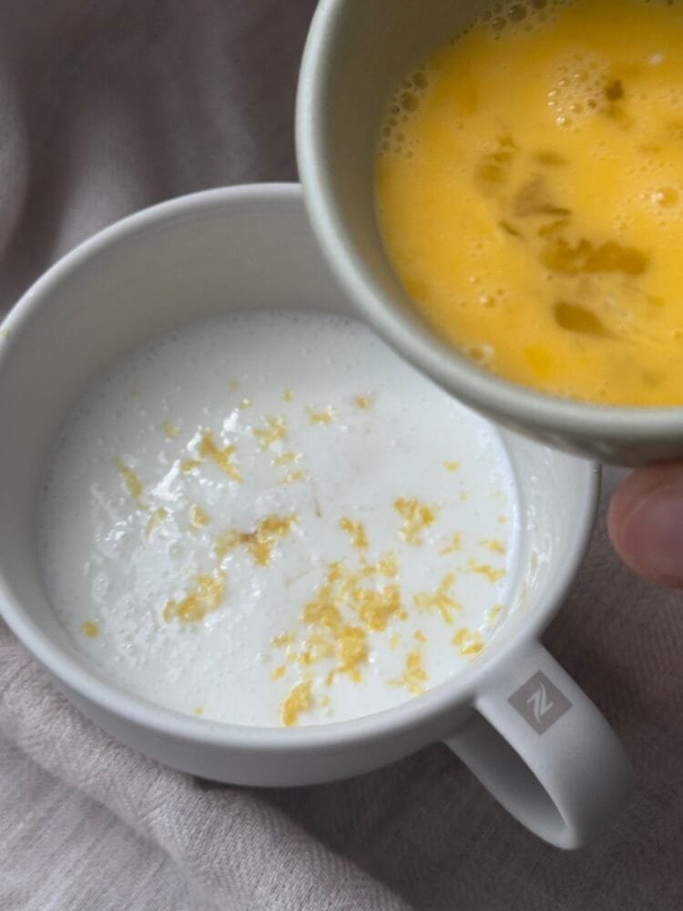 add whisked eggs to the buttermilk