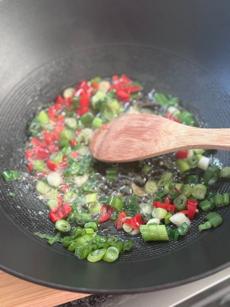 IMG_1105 cook the scallions and chopped chillies.