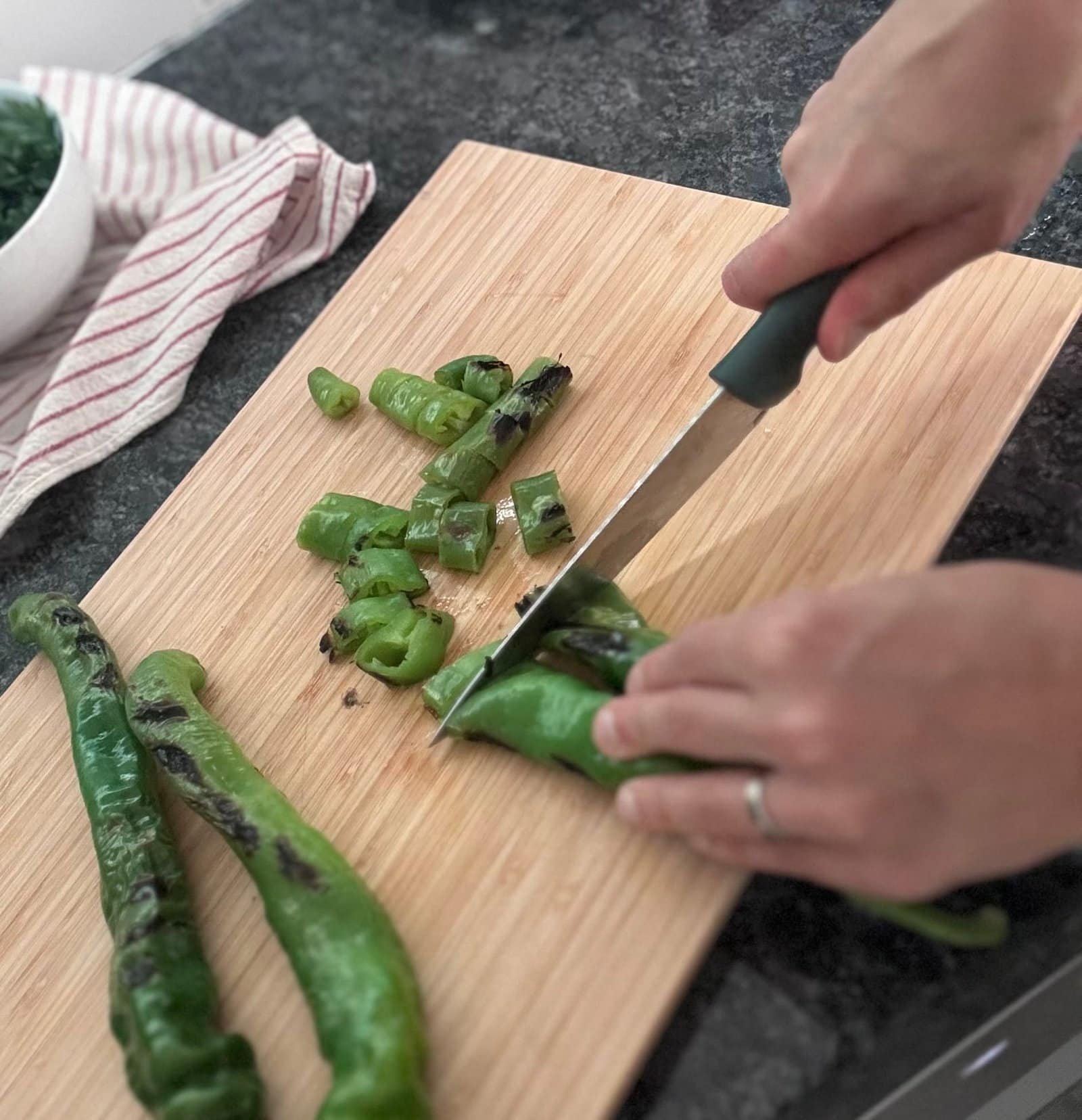 cutting peppers slice the peppers