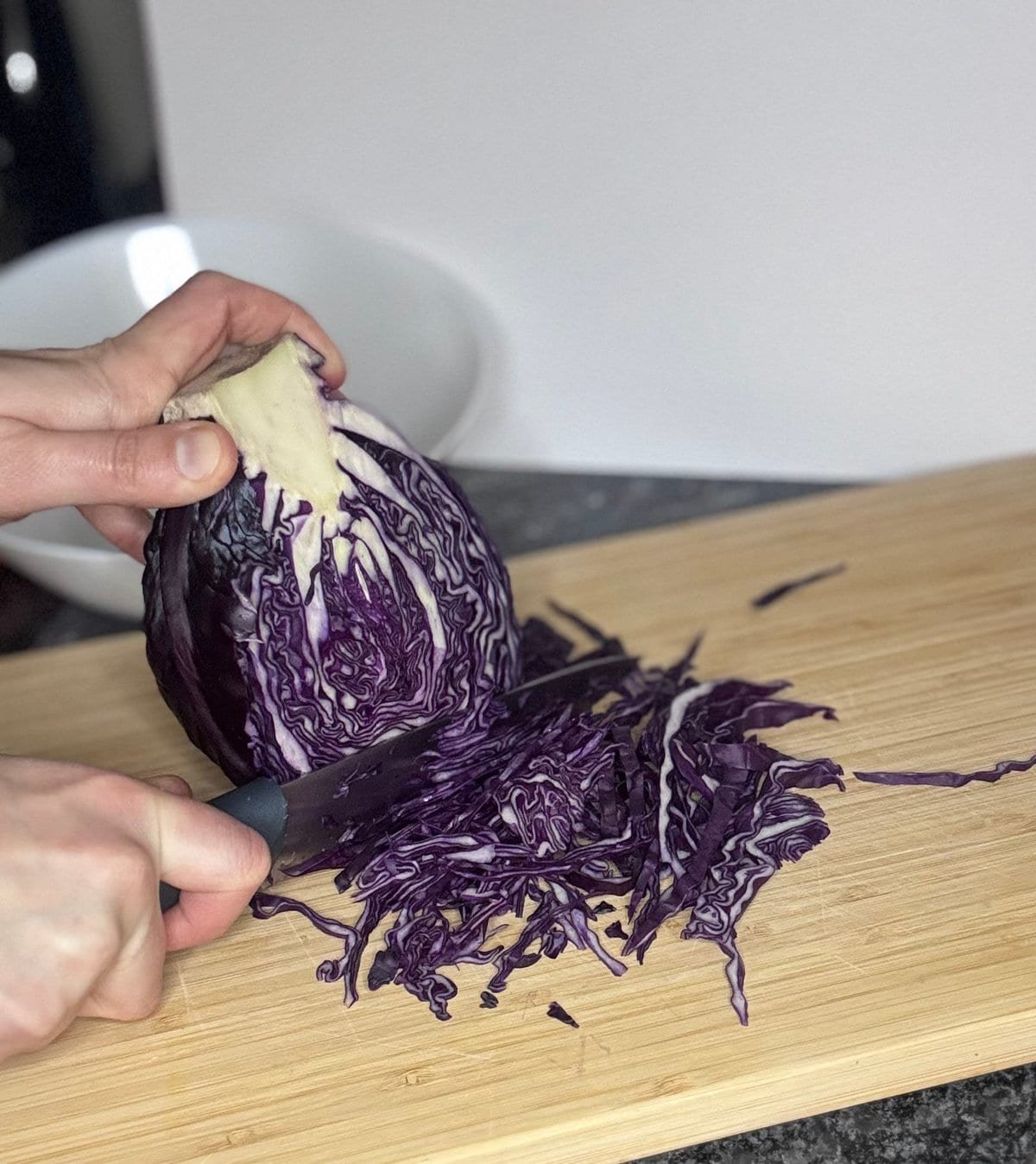 shred the red cabbage shred the red cabbage