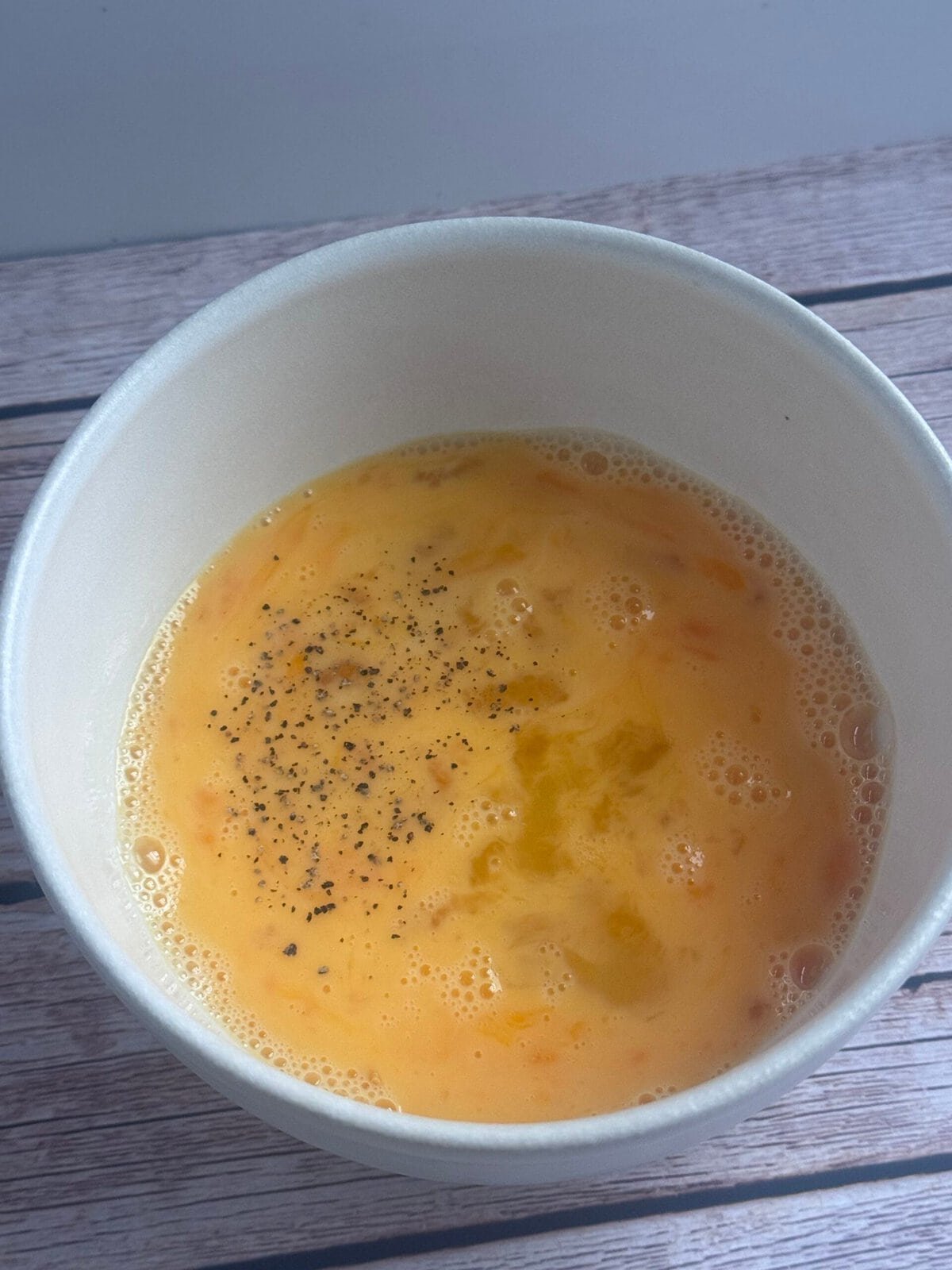 whisk eggs season with salt and pepper