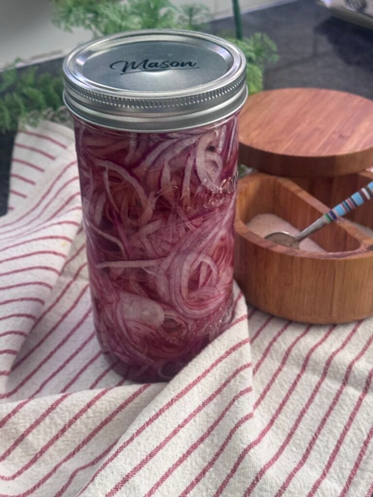 pickled red onions jar