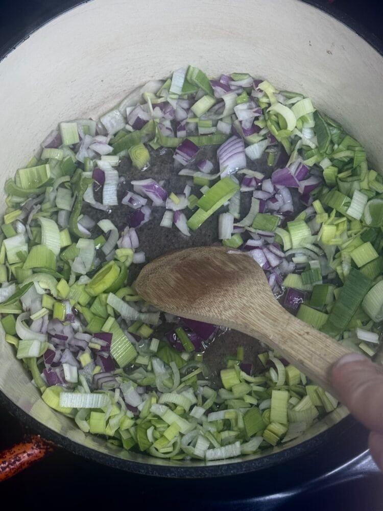 cooking leeks and onion