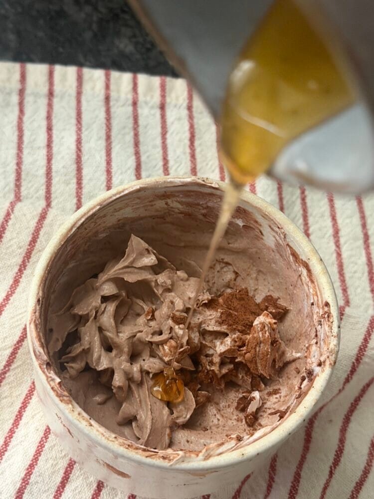 Drizzle in the honey and mix well. Taste it and adjust the honey 